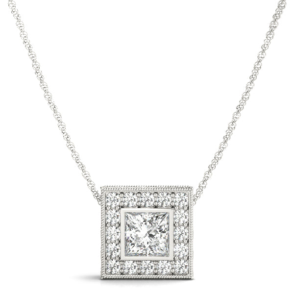 Wisteria Bezel Princess Halo Pendant