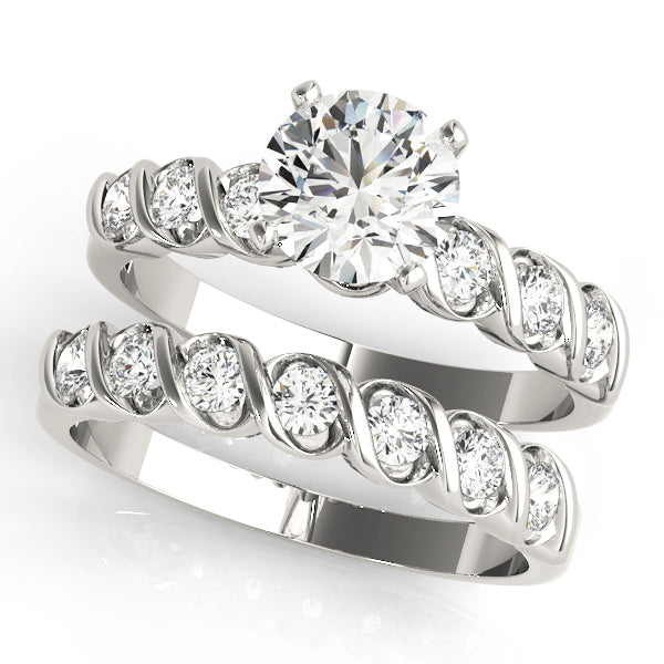 Primrose Bezel Set Pave Engagement Ring in 9K Round White Gold