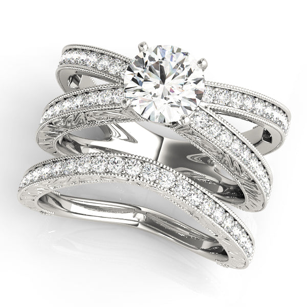 Cosmo Chriss Cross Multirow Engagement Ring in 9K Round White Gold