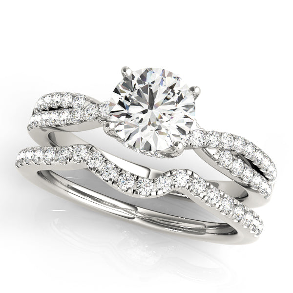 Luxe Twisted Pave Engagement Ring in 9K Round White Gold