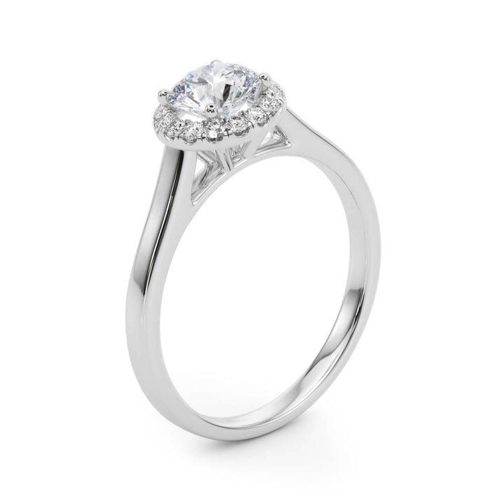 Amara Halo Tapered Engagement Ring in 9K Round White Gold