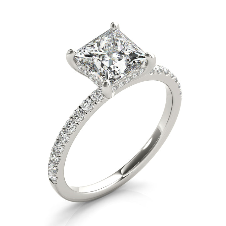 Roselle Princess Cut Pave Engagement Ring in 9K Round White Gold