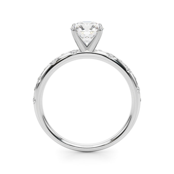 Radiant Side Stone Bezel Engagement Ring in 9K Round White Gold