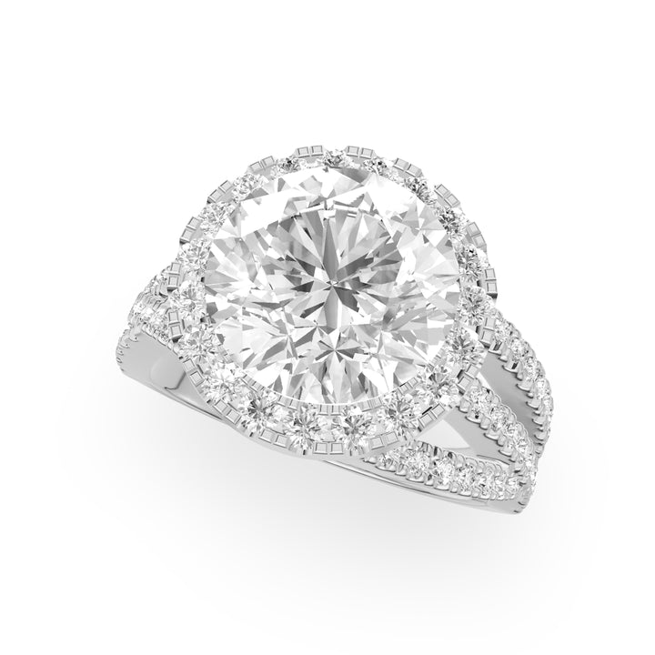 Eclat Halo Multirow Engagement Ring in Round White Gold