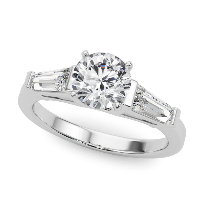 Vespera Three Stone Trillion Engagement Ring in 9K Round White Gold