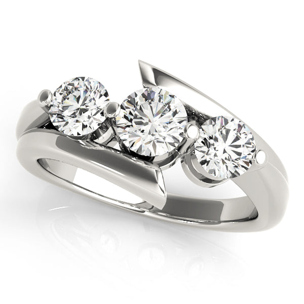 Roma Three Stone Twisted Shank Engagement Ring in 9K Round White Gold