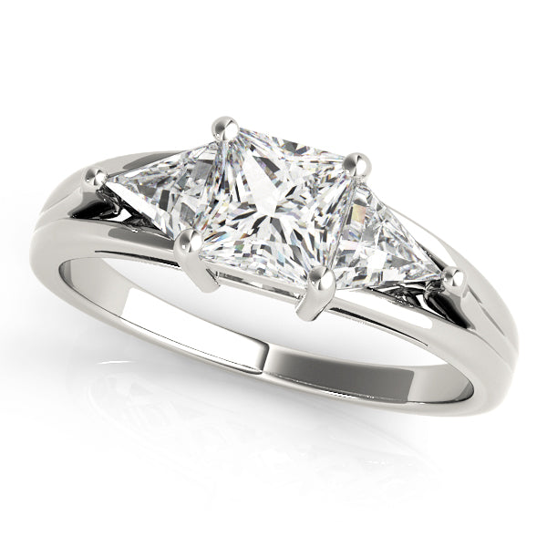 Bendigo Three-Stone Trillion Engagement Ring in 18K Round White Gold