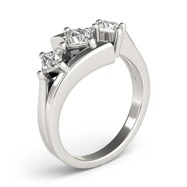 Renmark Three Stone Princess Twisted Engagement Ring in 9K Round White Gold