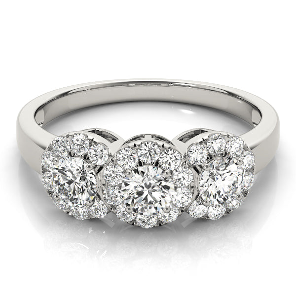 Longreach Three Stone Halo Engagement Ring in 9K Round White Gold
