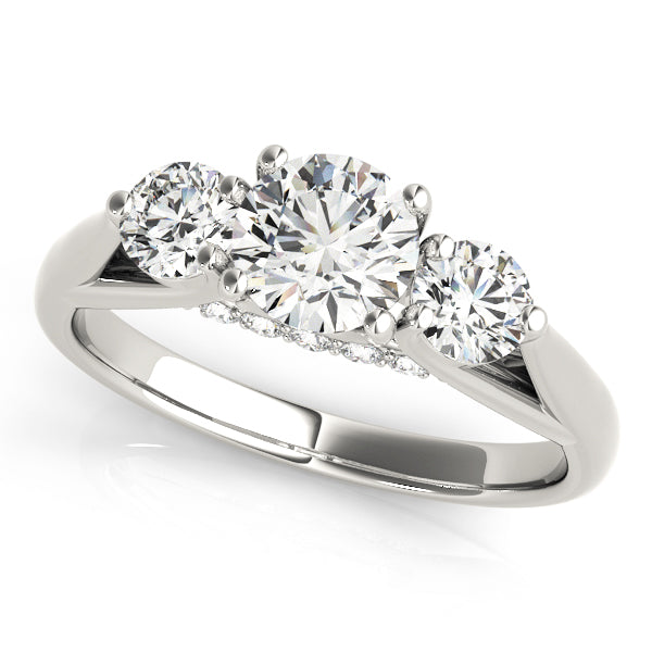 Charters Three Stone Hidden Halo Engagement Ring in 18K Round Yellow Gold