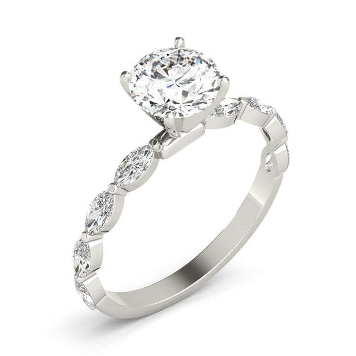 Aurielle Marquise Pave Side Stone Engagement Ring in 9K Round White Gold