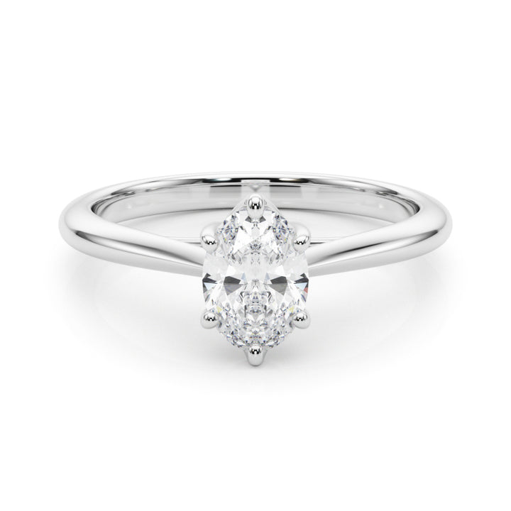 Sunflower Six Prong Oval solitaire Engagement Ring in 9K Round White Gold