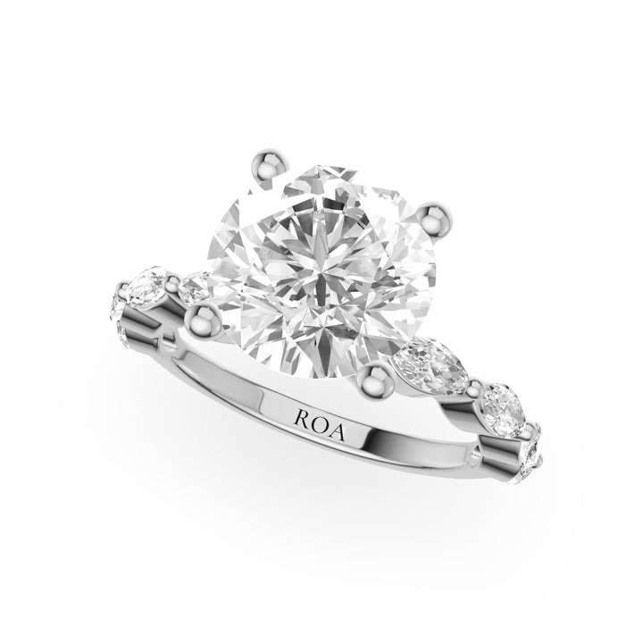Aurielle Marquise Pave Side Stone Engagement Ring in Round White Gold