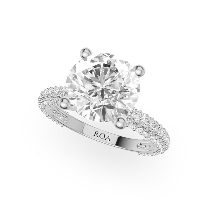 Newcastle Three Row Engagement Ring in Round White Gold