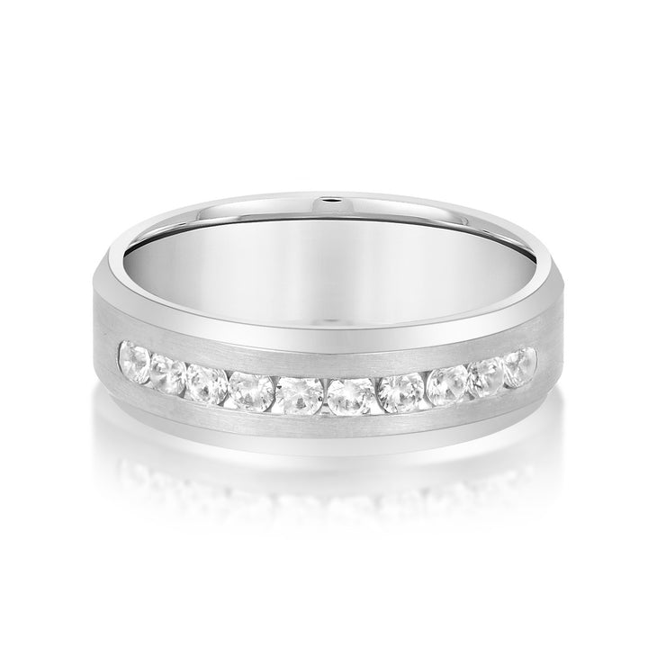 Angus 7mm Mens Band in White Gold
