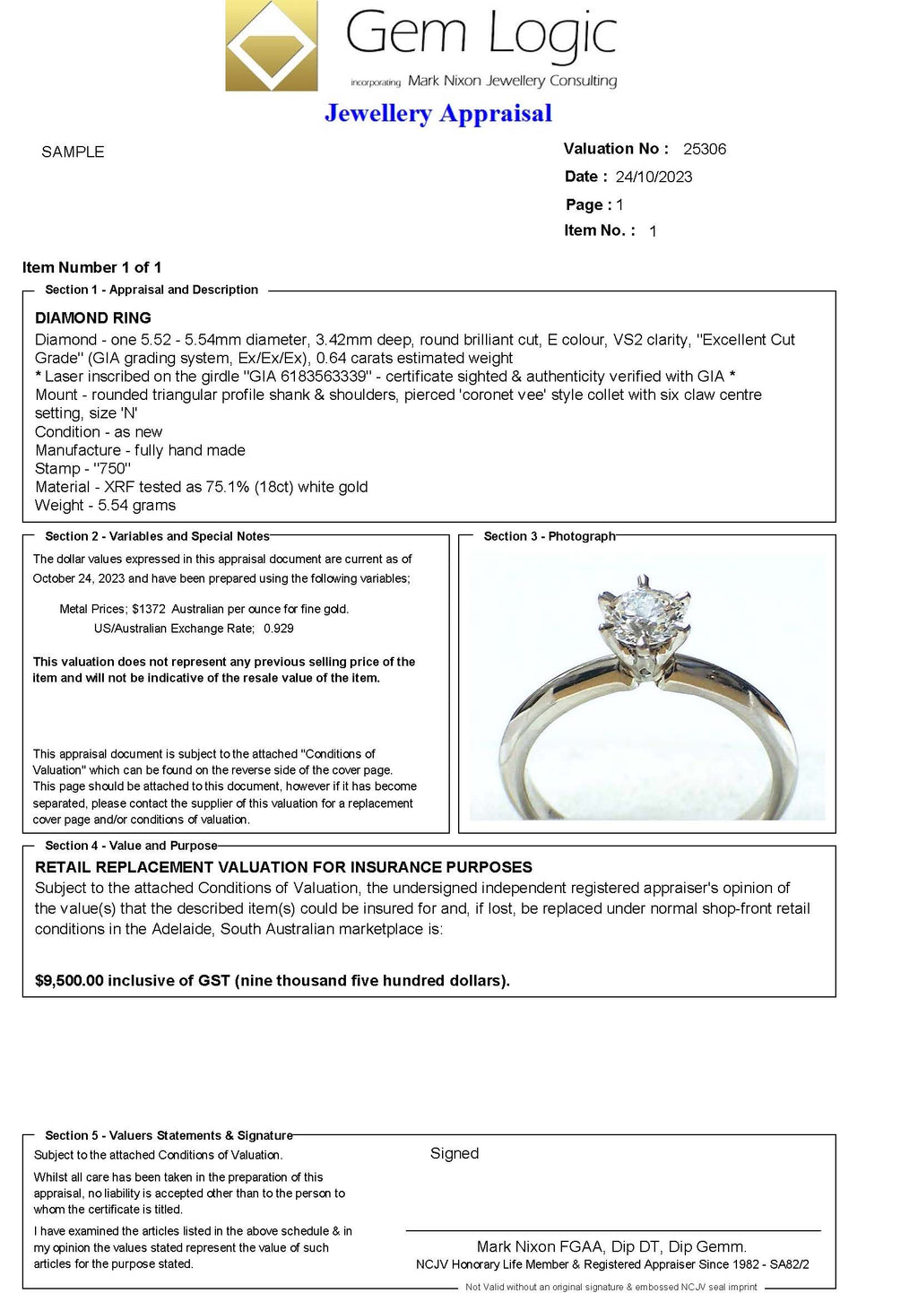 Jewellery Valuation Certificate Template Free Diamond Appraisal