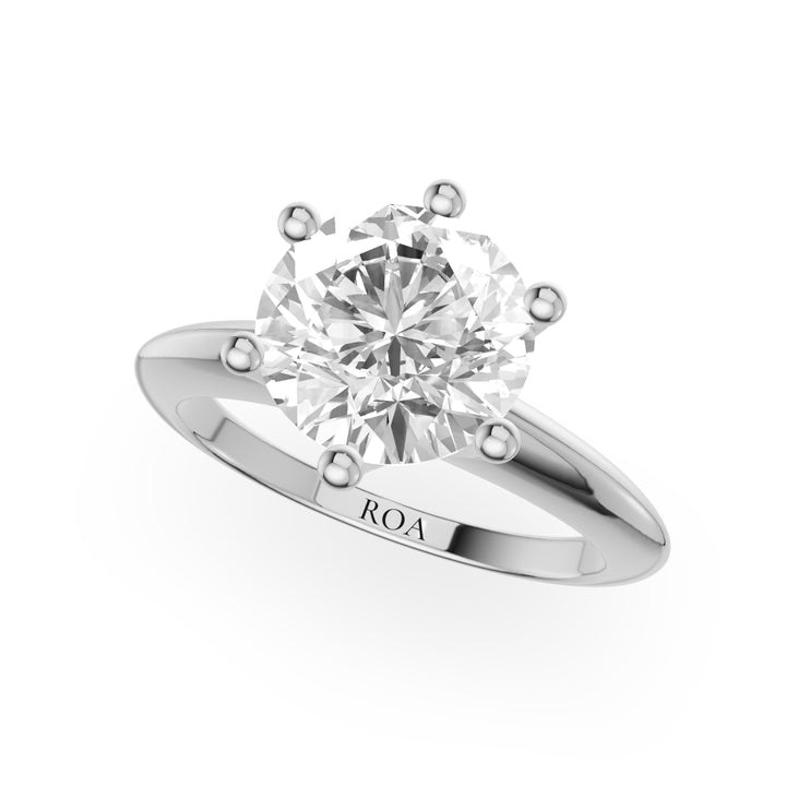 Camellia solitaire Engagement Ring in Round White Gold